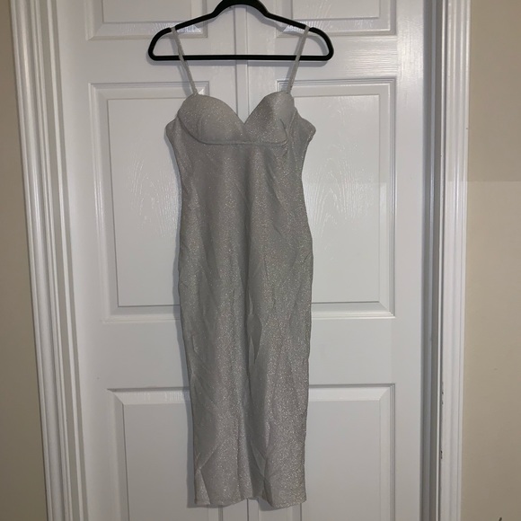 NWT JLUXLABEL Silver Semi Sparkle Midi Dress - Picture 5 of 10